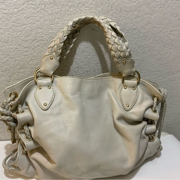 MICHAEL KORS Cream Pebbled Leather  Satchel Tote Bag  PEBBLE LEATHER WOVEN - Picture 2 of 15